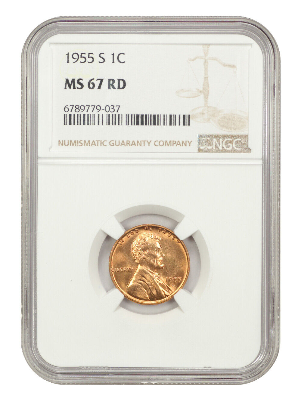 1955-S 1C NGC MS67RD