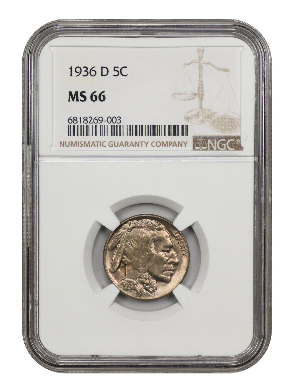 1936-D 5C NGC MS66