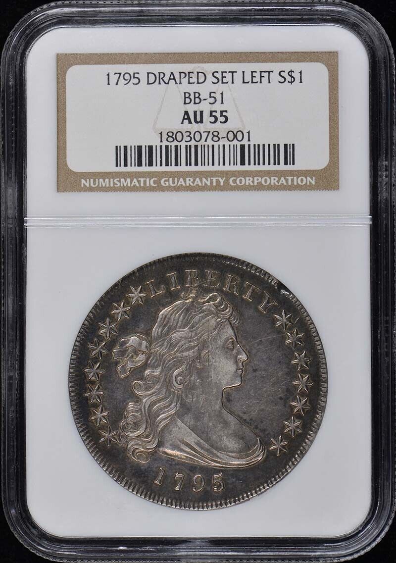 1795 SET LEFT Draped Bust Sm Eagle BB-51 B-14 S$1 NGC AU55