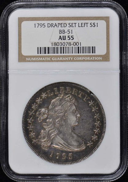 1795 SET LEFT Draped Bust Sm Eagle BB-51 B-14 S$1 NGC AU55