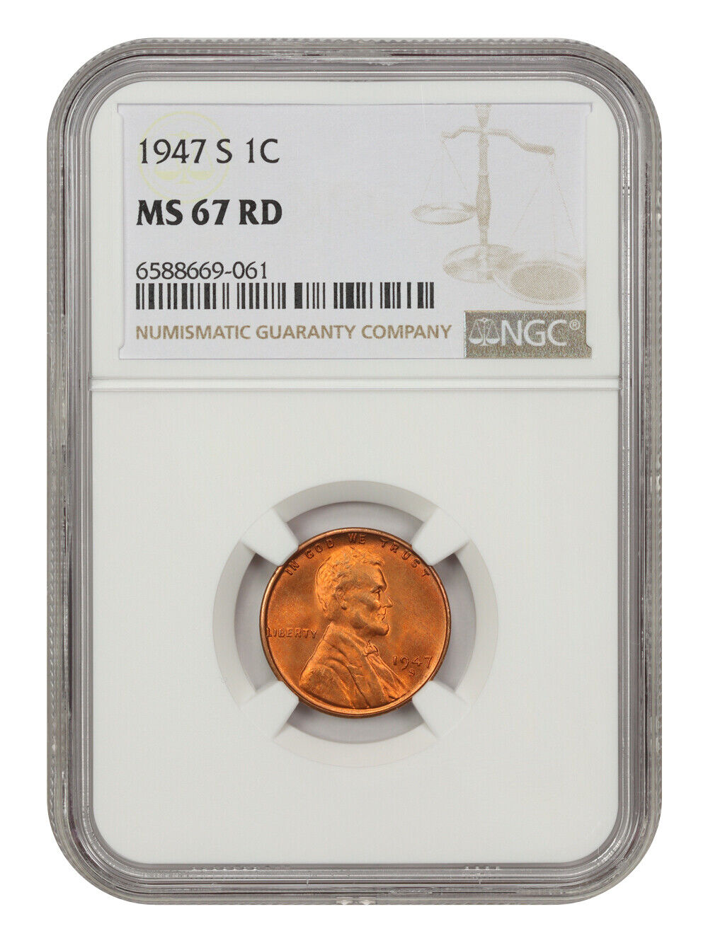 1947-S 1c NGC MS67 RD