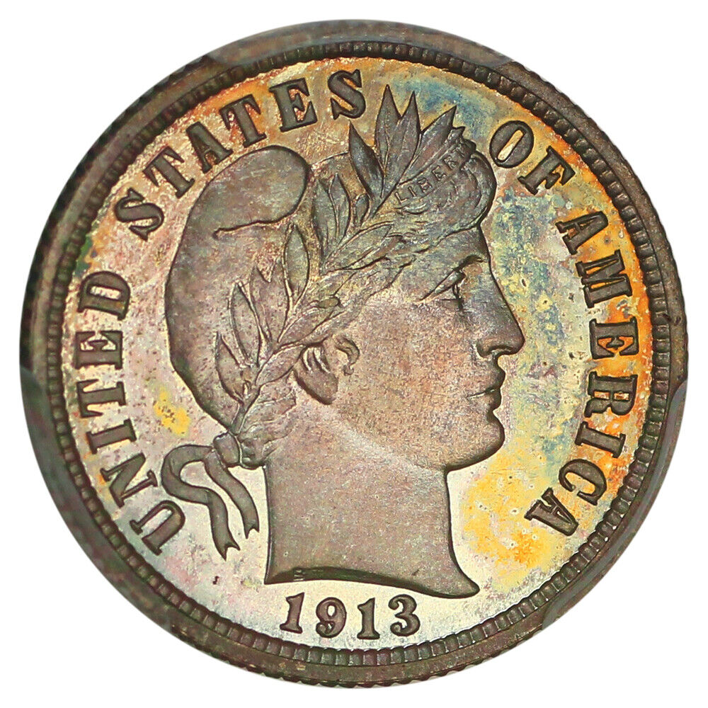 1913 10C PCGS/CAC PR67+ ex: D.L. Hansen - Barber Dime