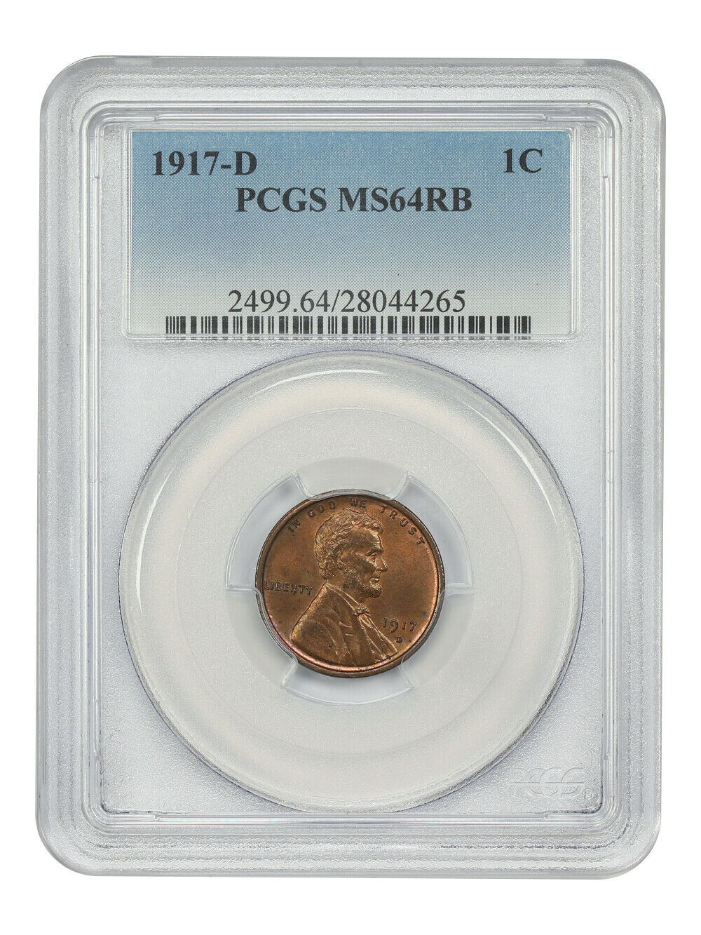 1917-D 1C PCGS MS64RB - Lincoln Cent (Wheat Reverse)