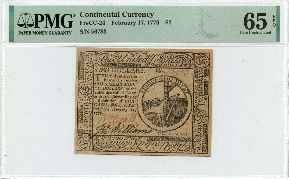 February 17 1776 $2 Continental Currency FR#CC-24 PMG Gem 65 EPQ