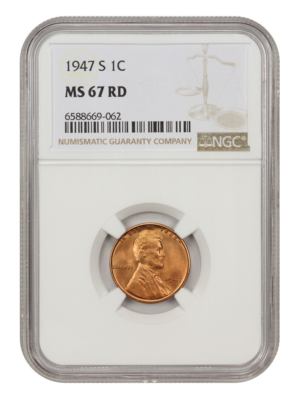 1947-S 1c NGC MS67 RD