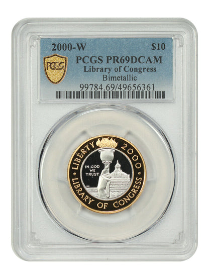 2000-W $10 Library of Congress PCGS PR69DCAM (Bimetallic)