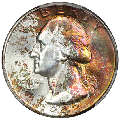 1942-D 25C PCGS MS68 ex: D.L. Hansen/Washington Rainbows - Washington Quarter