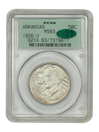 1936-D 50C Arkansas PCGS/CAC MS63 (OGH) - Classic Silver Commemorative