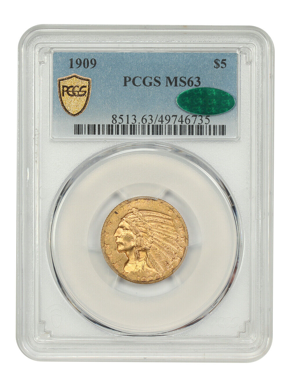 1909 $5 PCGS/CAC MS63 - Indian $5