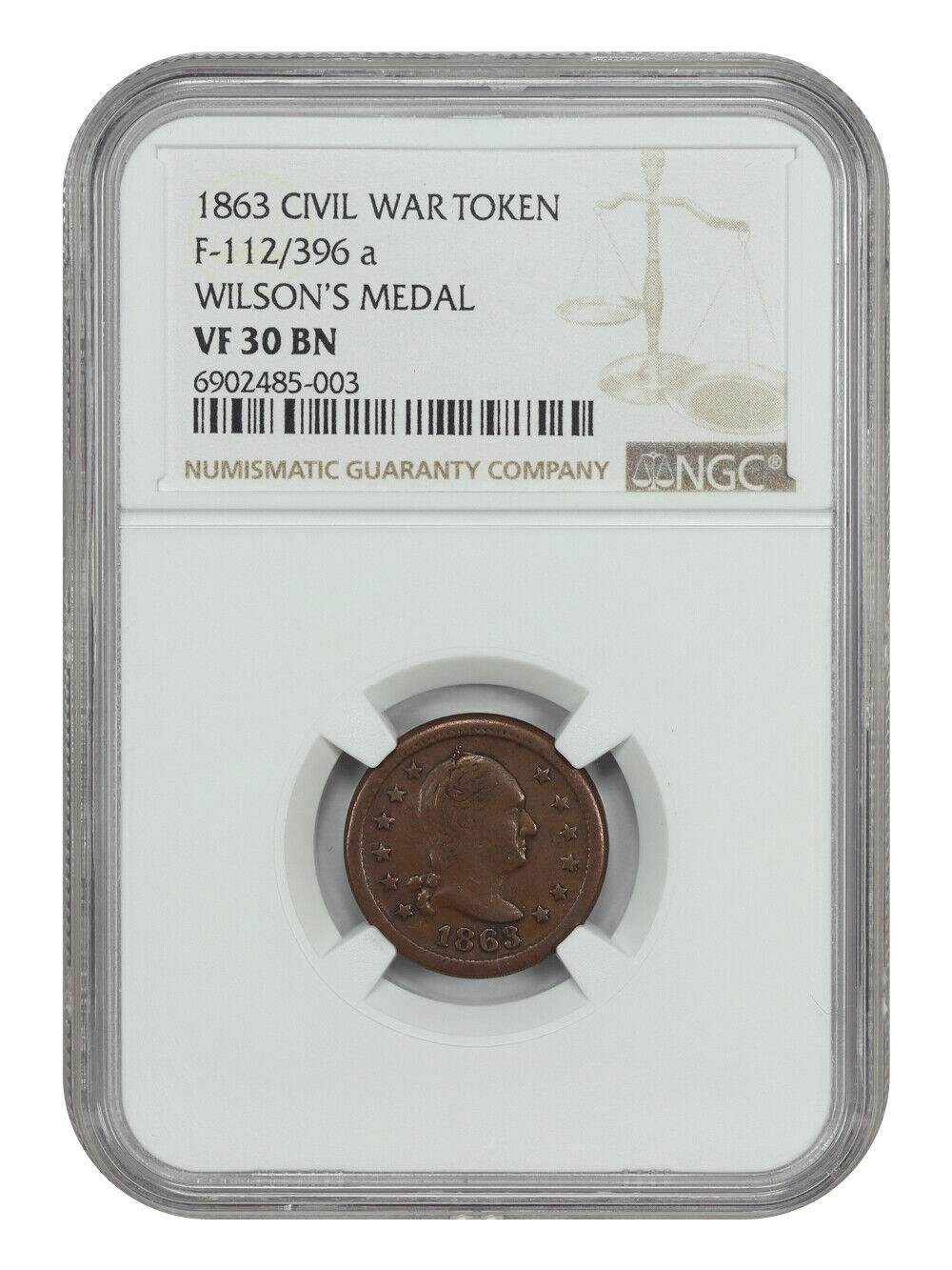 Civil War Token: 1863 Wilson's Medal NGC VF30 (F-112/396a) - Civil War Tokens