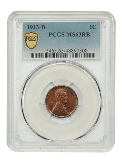 1913-D 1C PCGS MS63RB - Lincoln Cent (Wheat Reverse)