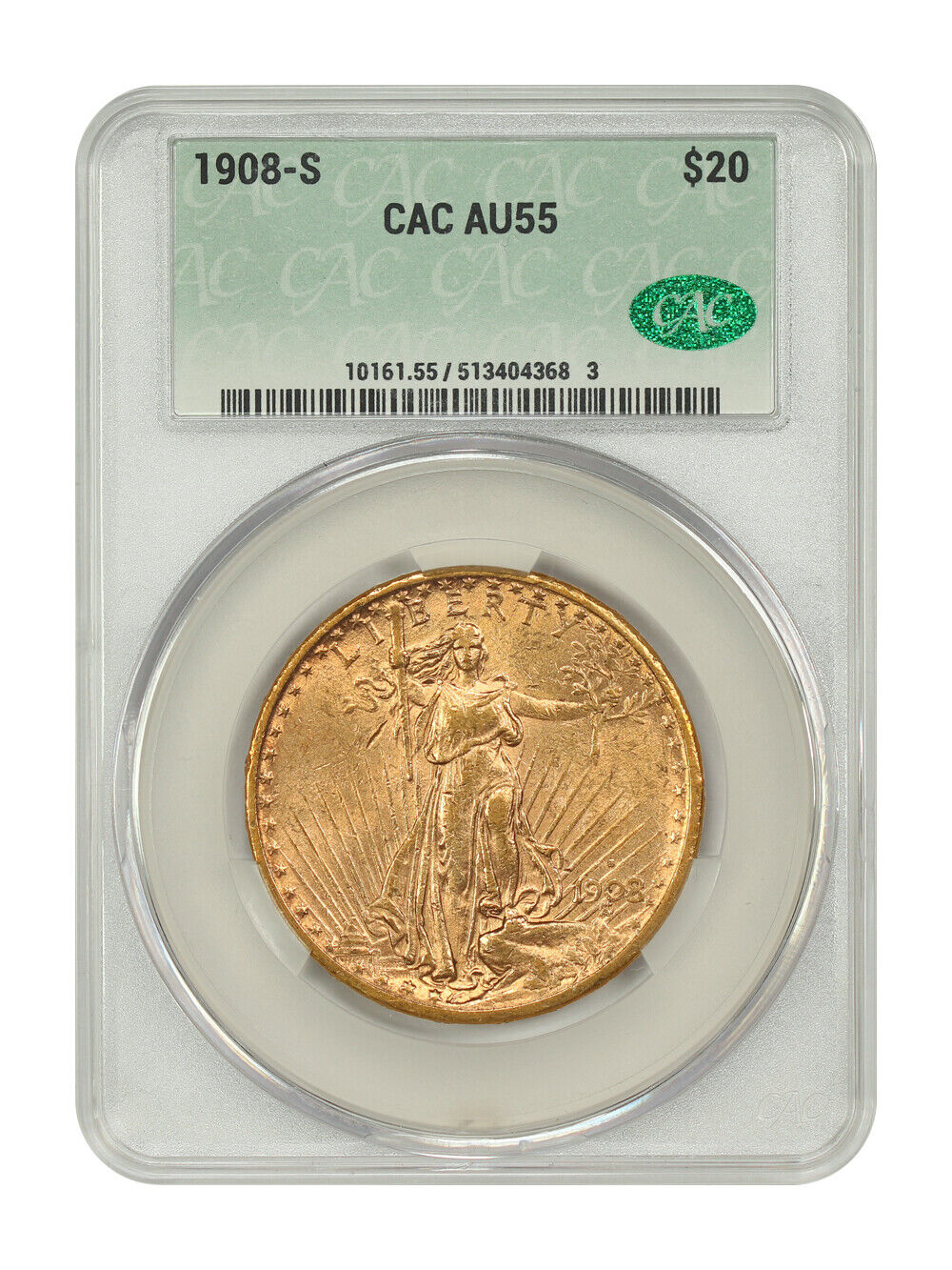 1908-S $20 CACG AU55 - St. Gaudens $20 - Low Mintage Saint