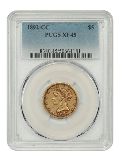 1892-CC $5 PCGS XF45 - Liberty Head $5 - Better Date from Carson City