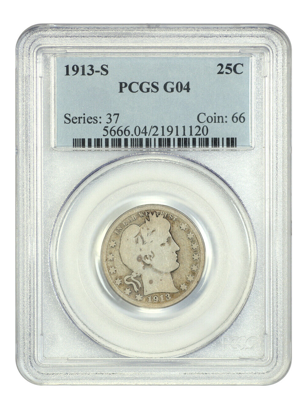 1913-S 25C PCGS Good 04 - Barber Quarter - Famous Key Date