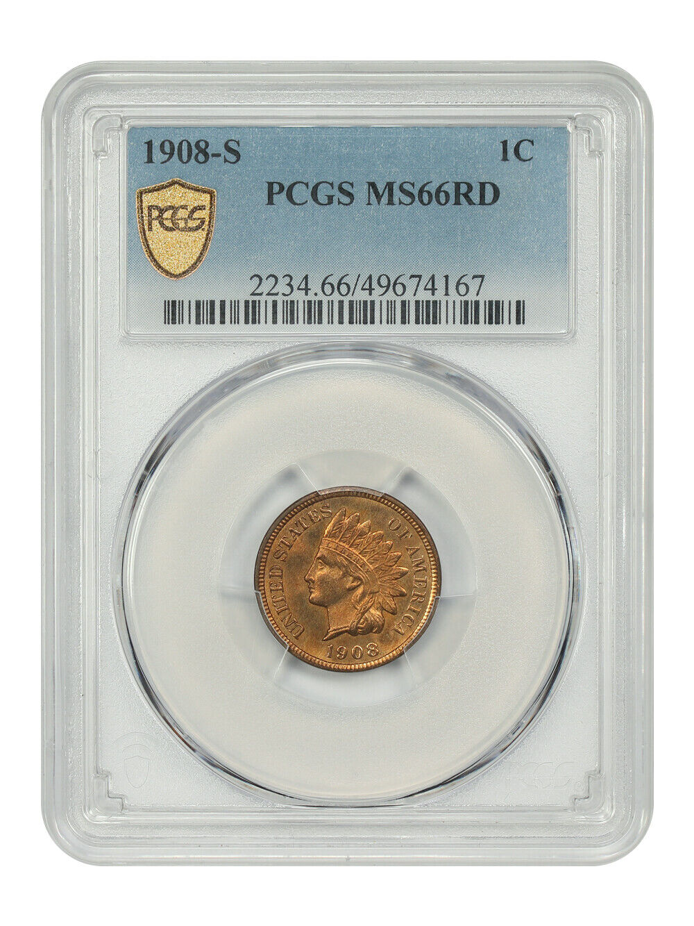 1908-S 1C PCGS MS66RD - Indian Cent