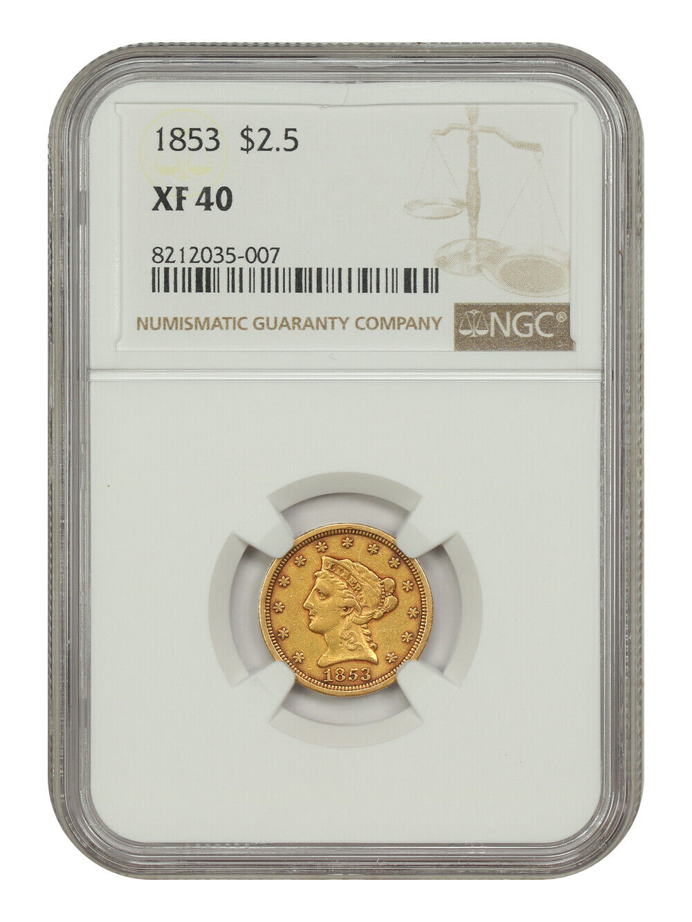 1853 $2.50 NGC XF40 - Liberty Head $2.5