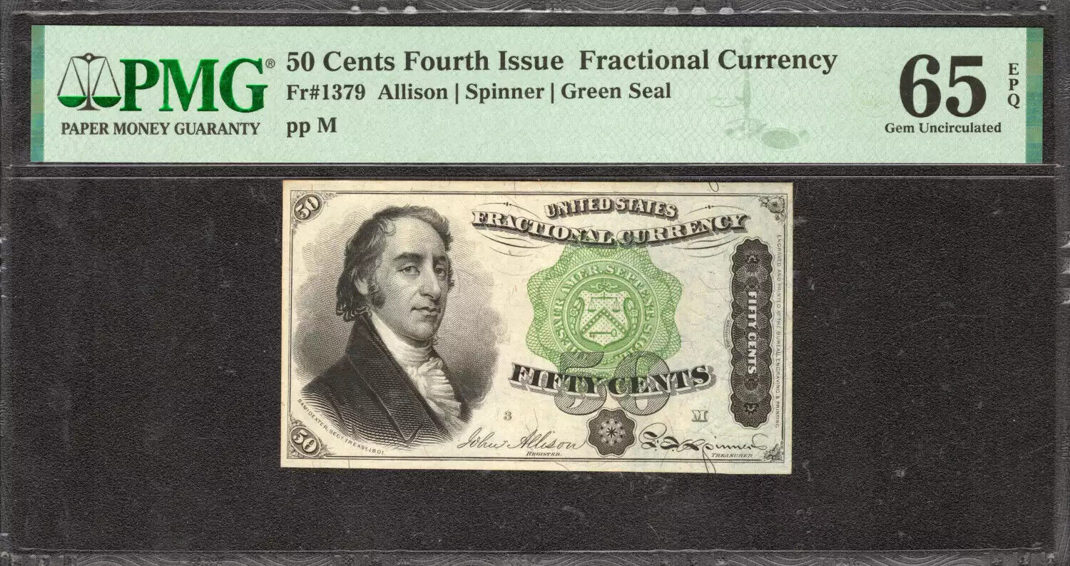 FOURTH ISSUE 50C FRACTIONAL CURRENCY FR.1379 GREEN SEAL PMG GEM UNC 65 EPQ (007)