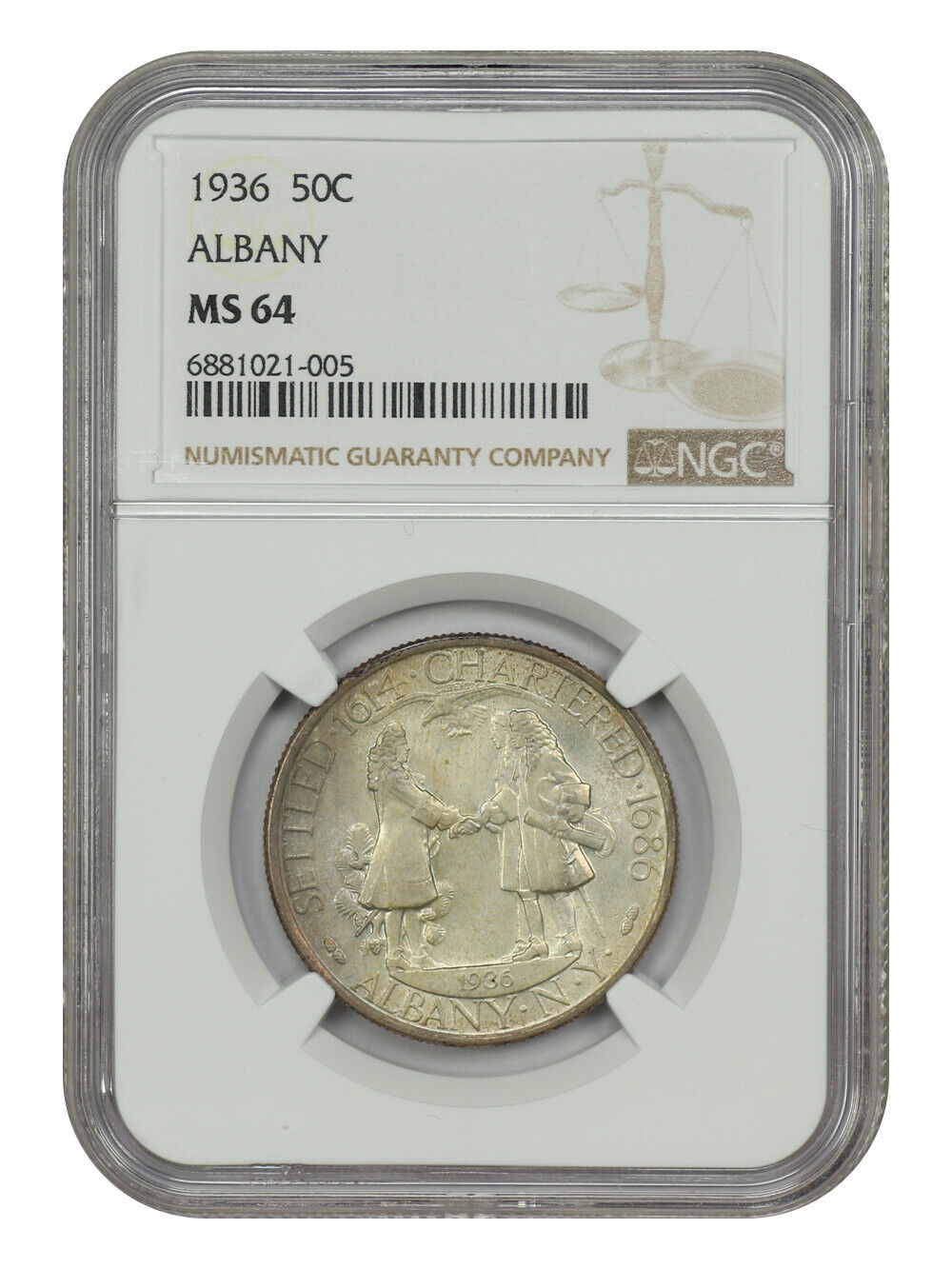 1936 50C Albany NGC MS64 - Classic Silver Commemorative - Low Mintage Issue