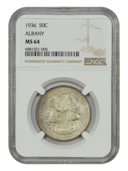 1936 50C Albany NGC MS64 - Classic Silver Commemorative - Low Mintage Issue