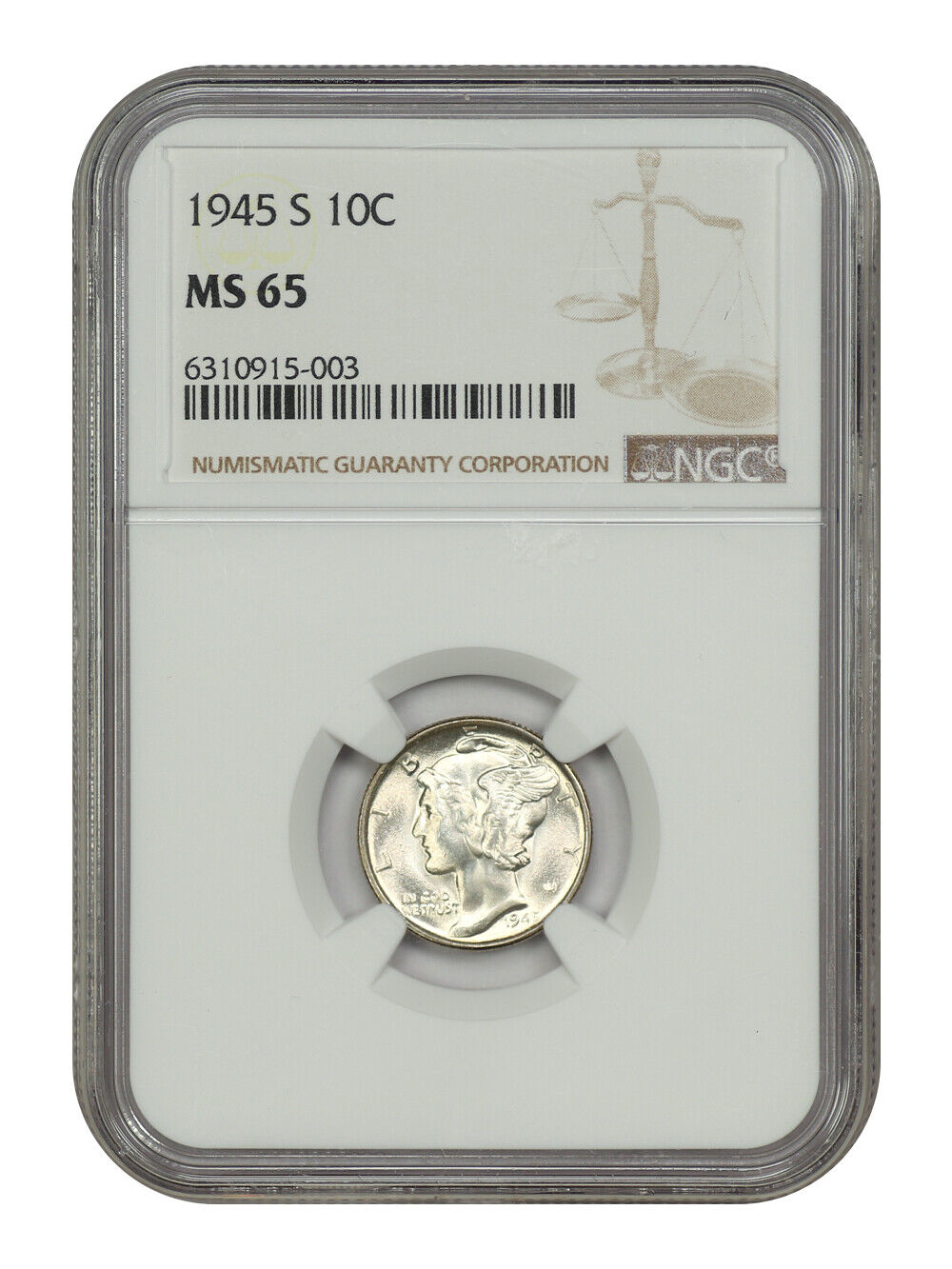 1945-S 10C NGC MS65 - Mercury Dime