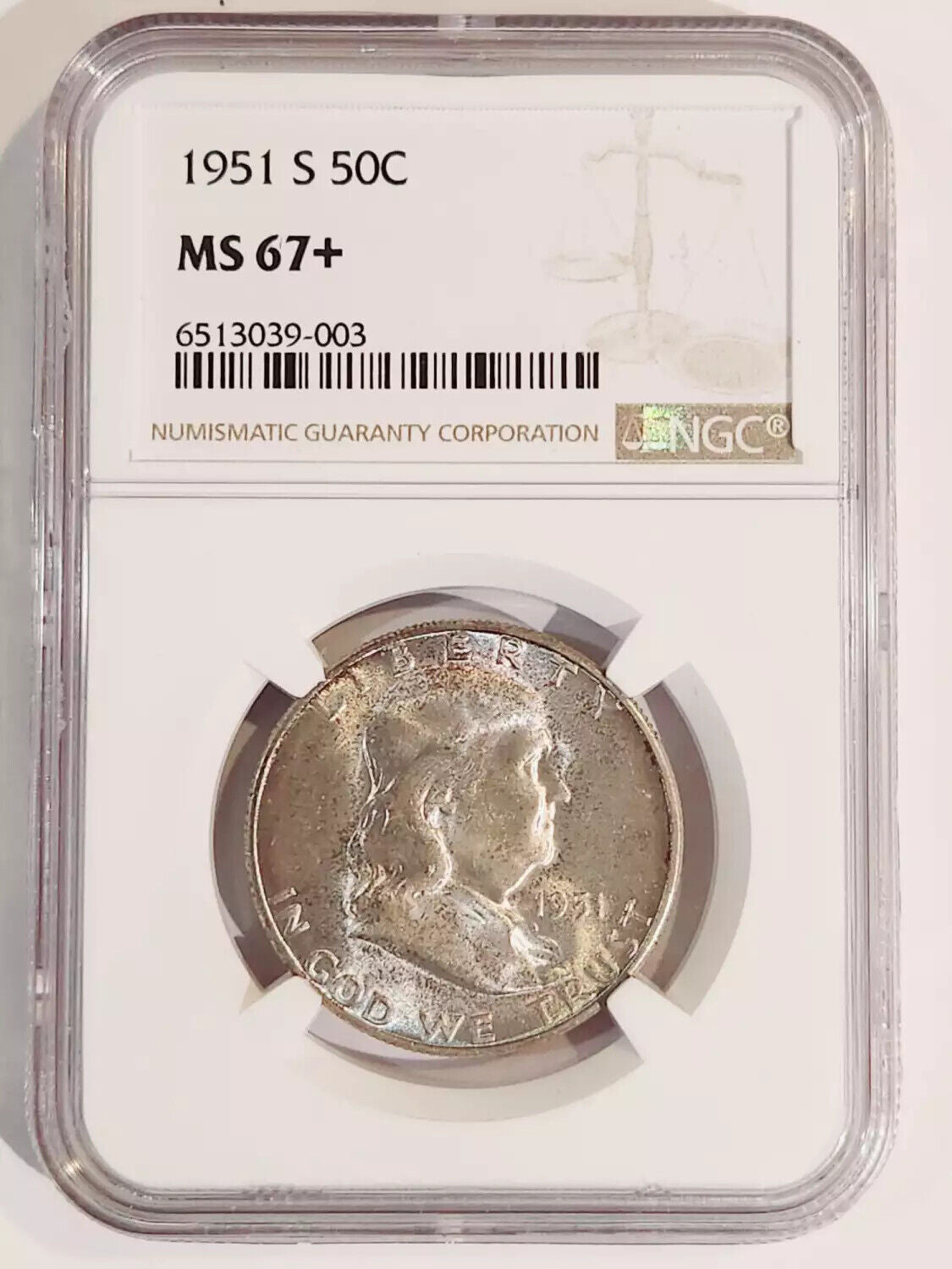 1951 S Franklin Half Dollar NGC MS-67+