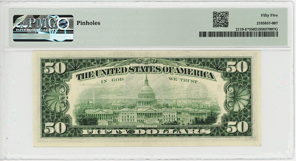 FR. 2119E* 1977 $50 Richmond PMG About Unc 55 (Pinholes)