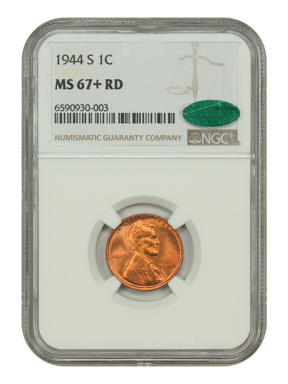 1944-S 1C NGC/CAC MS67+RD - Lincoln Cent (Wheat Reverse)