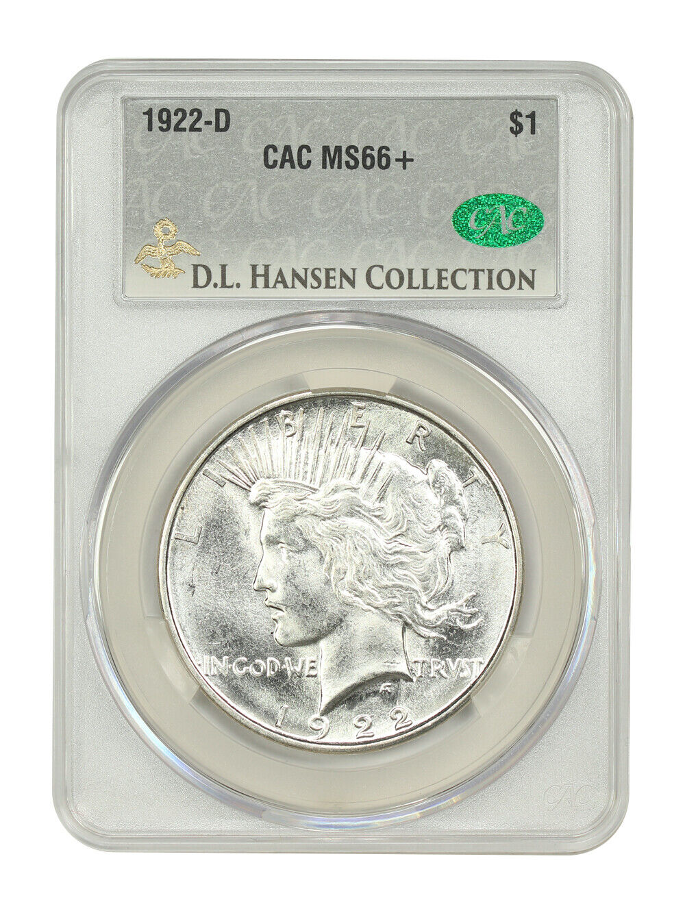 1922-D $1 CACG MS66+ ex: D.L. Hansen - Peace Dollar