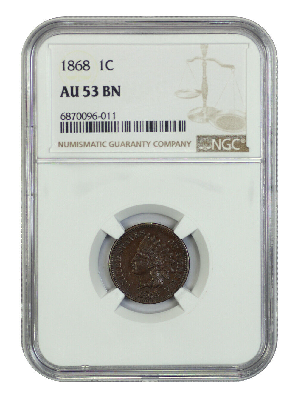 1868 1C NGC AU53 - Indian Cent