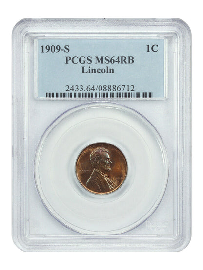 1909-S 1C Lincoln PCGS MS64RB - Lincoln Cent (Wheat Reverse)