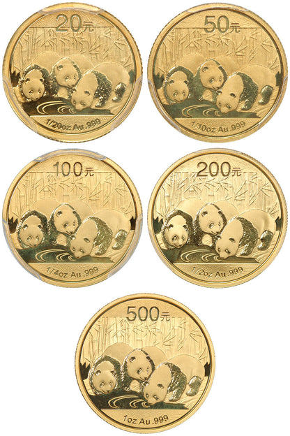 China: 2013 Gold Panda Prestige Set PCGS Gem BU (5 Coins, First Strike, w/Box &