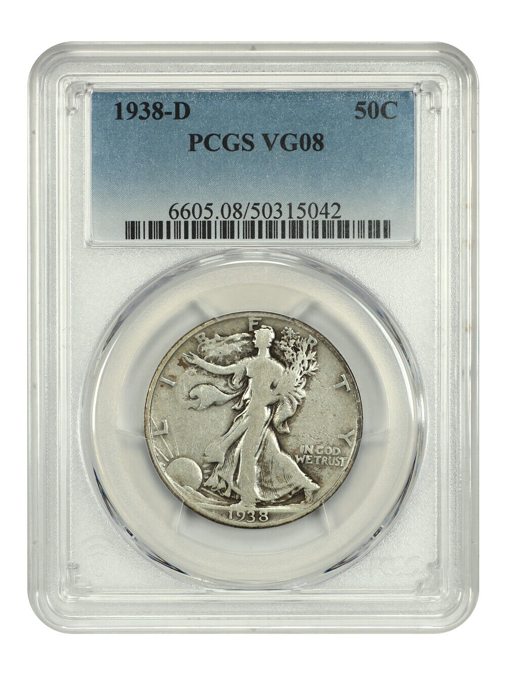 1938-D 50C PCGS VG08 - Walking Liberty Half Dollar - Low Mintage Issue