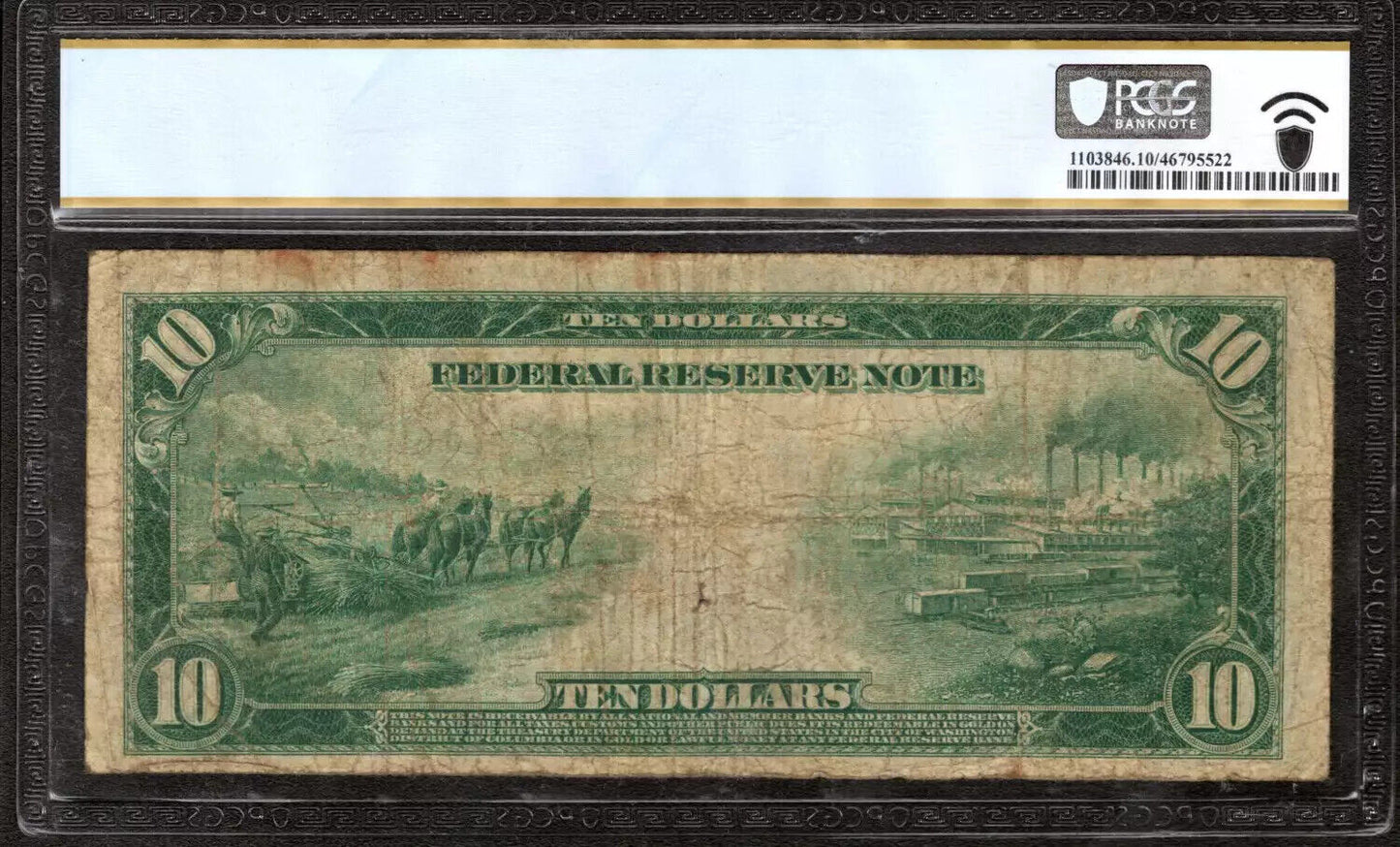 1914 $10 FEDERAL RESERVE STAR NOTE FR.942* KANSAS CITY PCGS 10 VERY GOOD (845*)