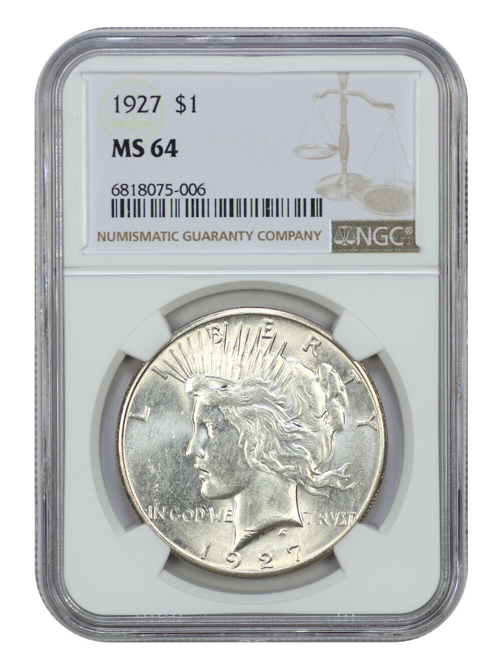 1927 $1 NGC MS64 - Peace Dollar - Low Mintage Date