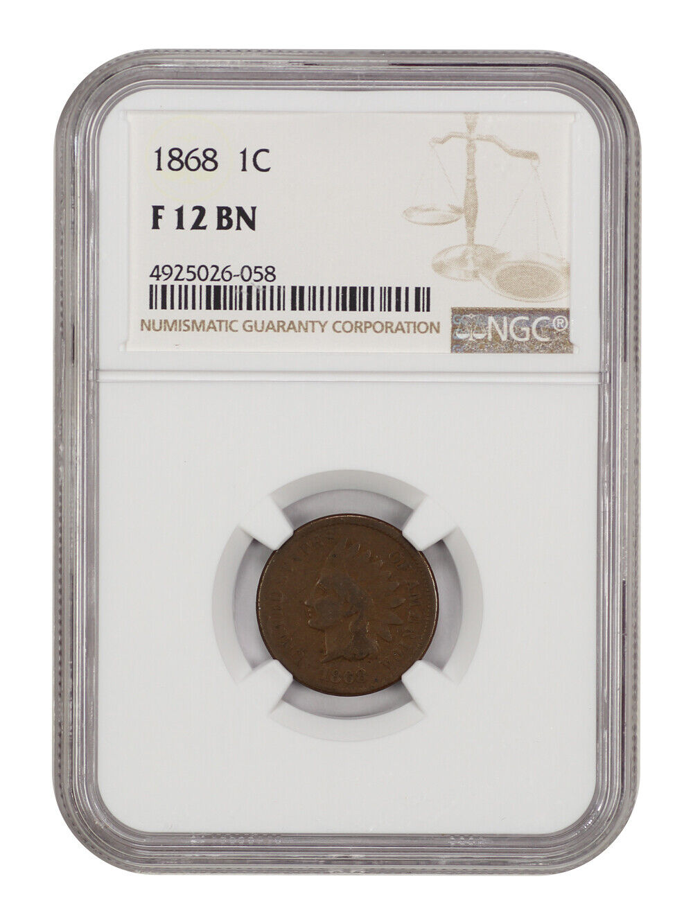 1868 1c NGC Fine 12 - Indian Cent - Better Date