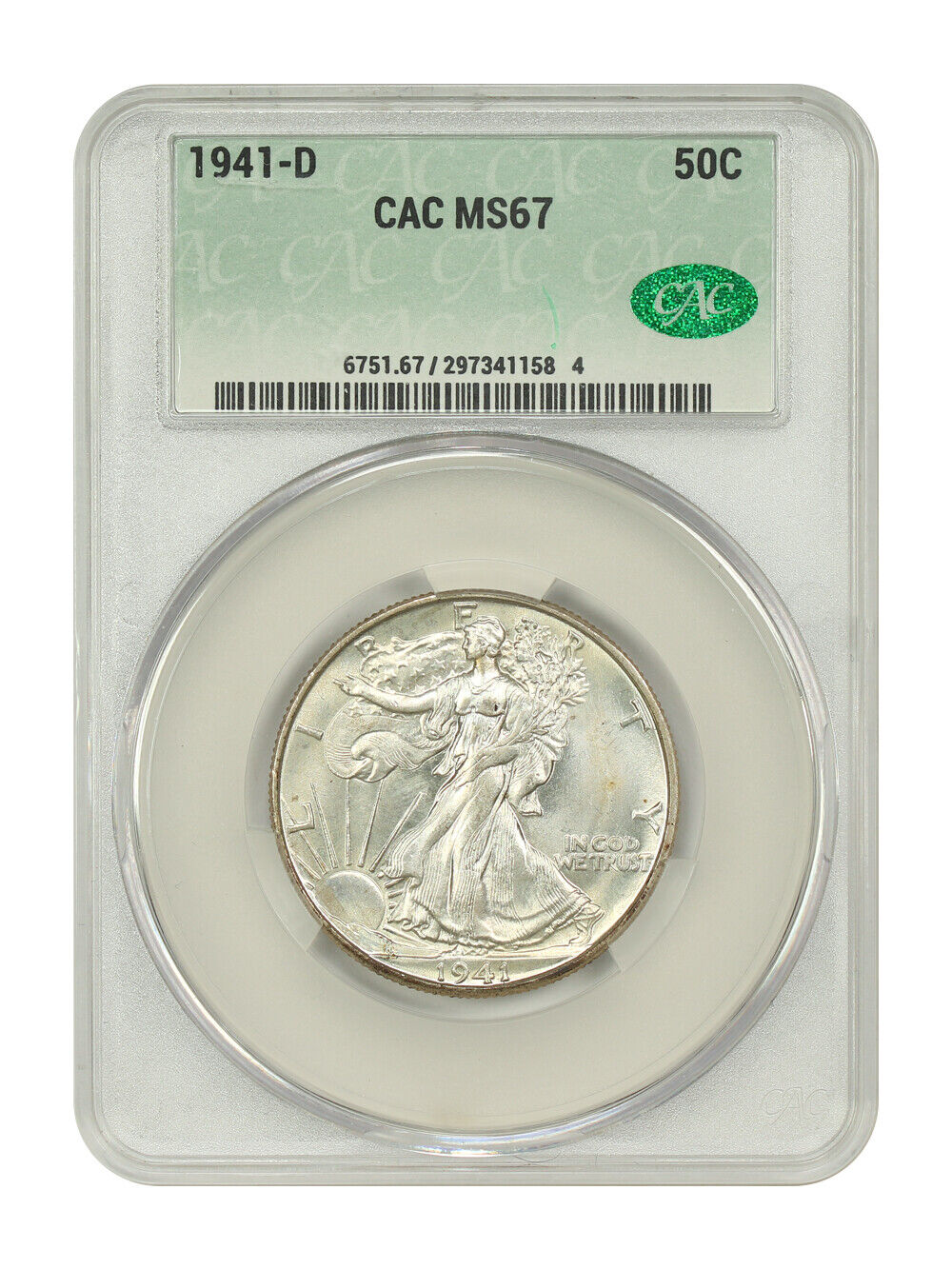 1941-D 50C CACG MS67 - Walking Liberty Half Dollar