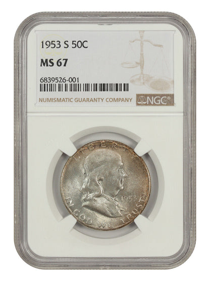 1953-S 50C NGC MS67 - Franklin Half Dollar