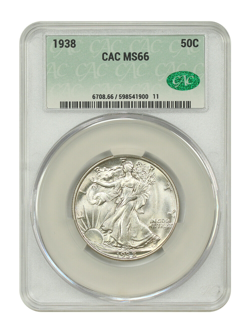 1938 50C CACG MS66 - Walking Liberty Half Dollar