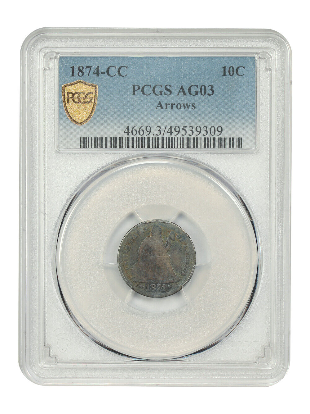 1874-CC 10C PCGS AG03 (Arrows) - Liberty Seated Dime - Scarce CC-Mint Dime