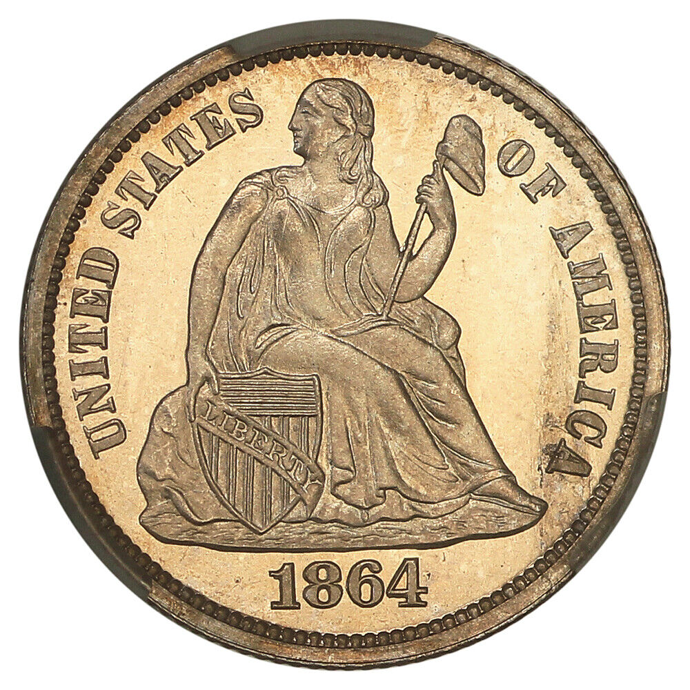 1864 10C CACG PR64+DCAM ex: D.L. Hansen - Liberty Seated Dime