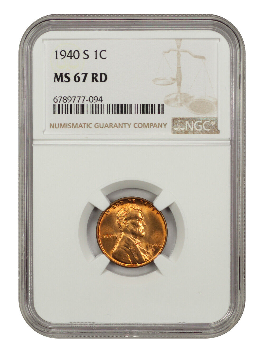 1940-S 1C NGC MS67RD