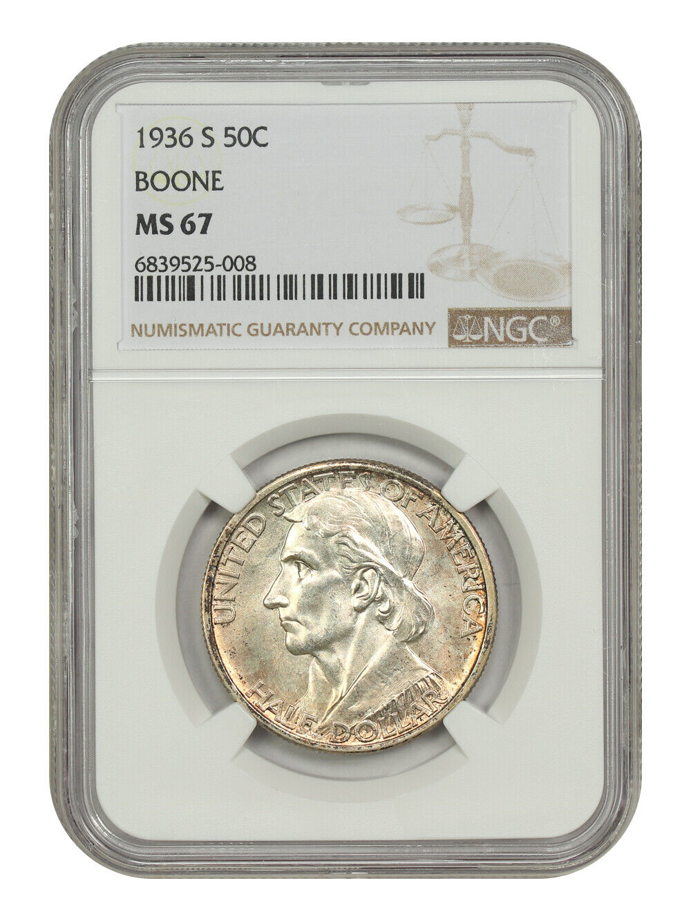 1936-S 50C Boone NGC MS67 - Classic Silver Commemorative - Low Mintage Issue