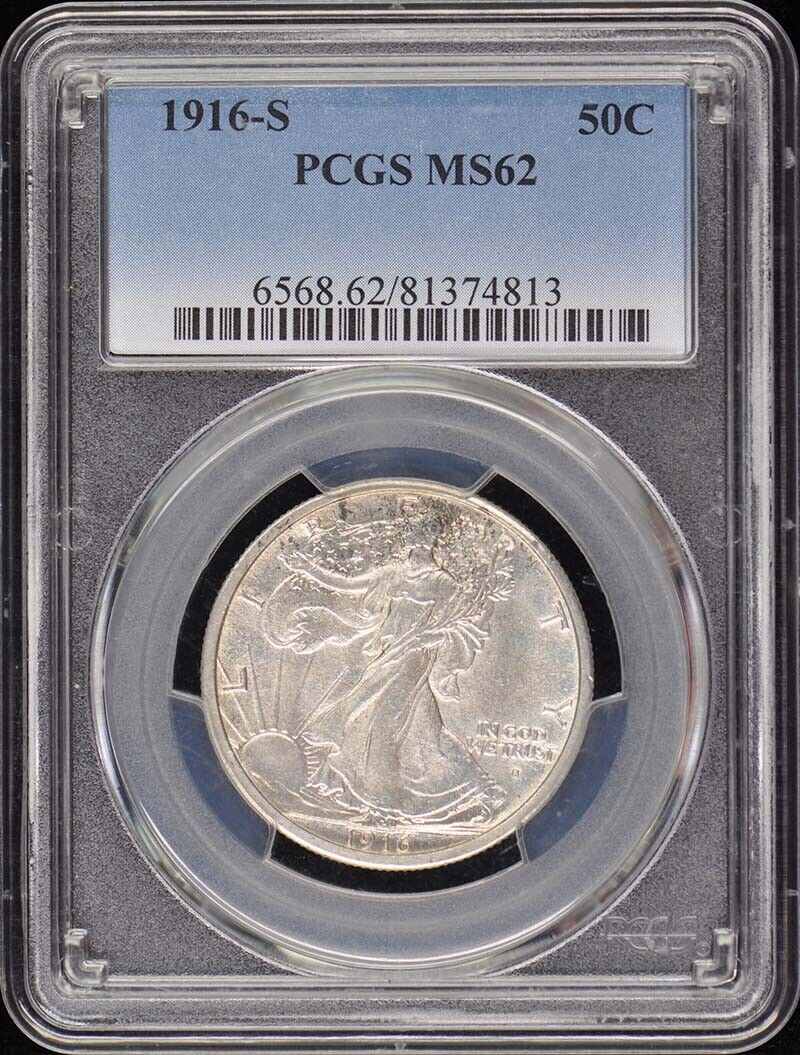 1916-S 50C Walking Liberty Half Dollar PCGS MS62