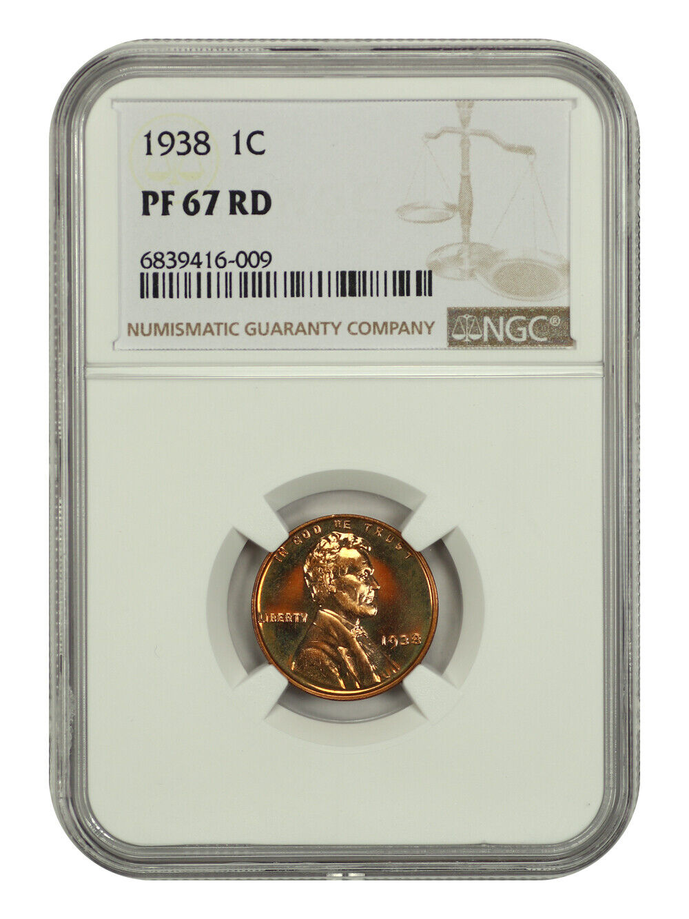 1938 1C NGC PR67RD - Lincoln Cent (Wheat Reverse)