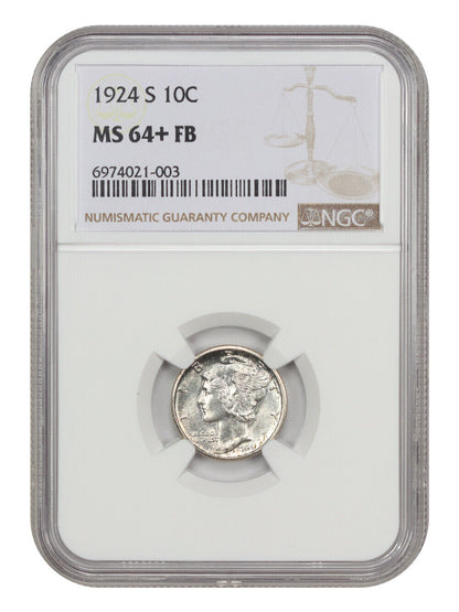 1924-S 10C NGC MS64+FB - Mercury Dime