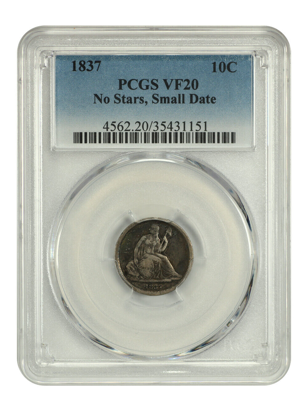 1837 10C PCGS VF20 (No Stars, Small Date) - Liberty Seated Dime