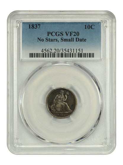 1837 10C PCGS VF20 (No Stars, Small Date) - Liberty Seated Dime