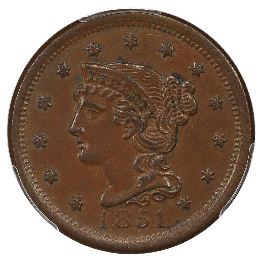 1851 1C PCGS AU58 - Braided Hair Cent