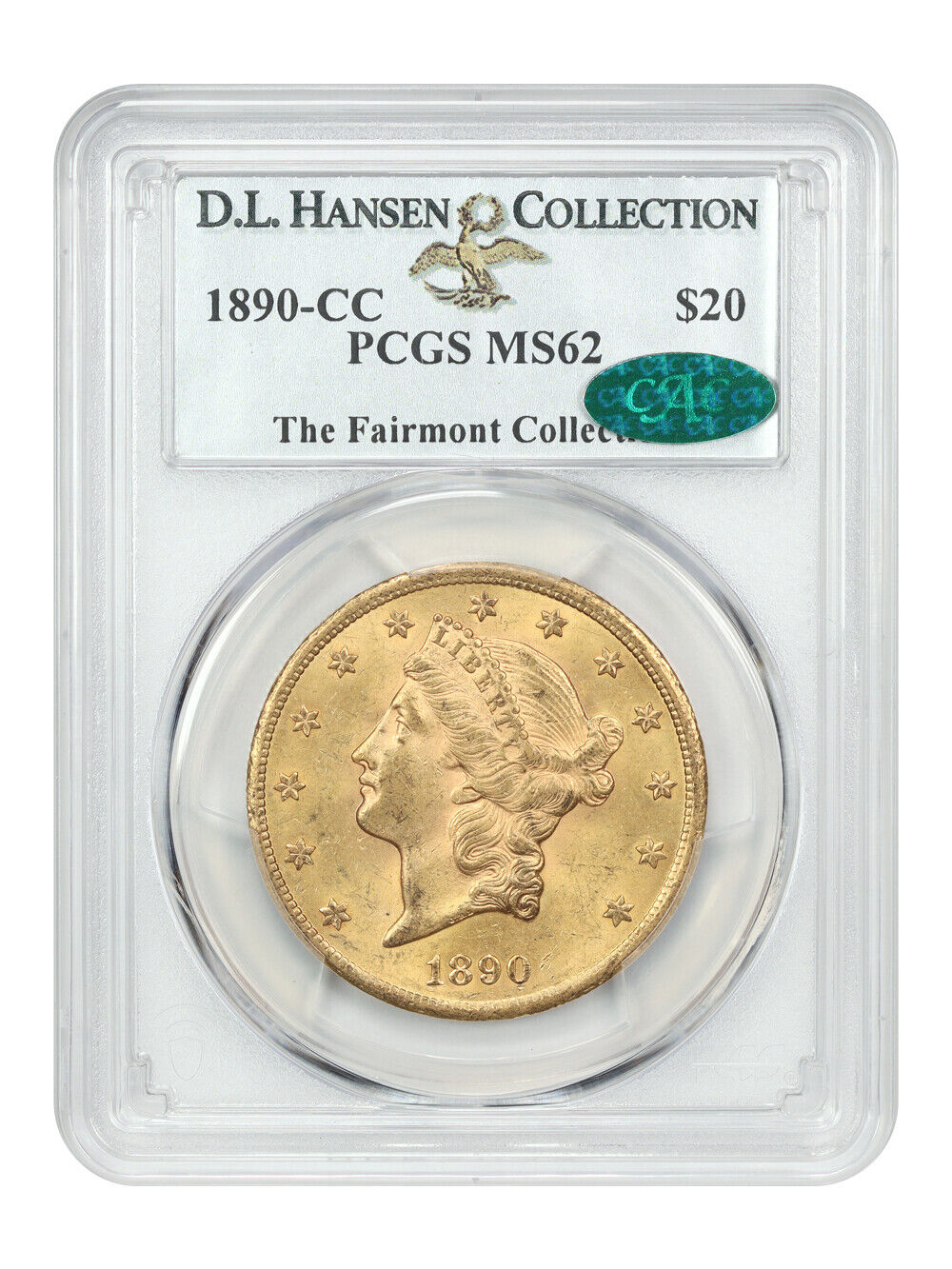 1890-CC $20 PCGS/CAC MS62 ex: D.L. Hansen