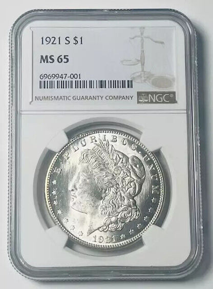 1921 S Morgan Silver Dollar NGC MS-65 White Coin!